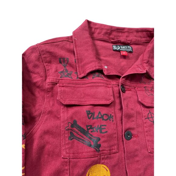 Black Pike Womens Red Denim embroided graphic jacket size M SKU 9178 - Picture 3 of 13